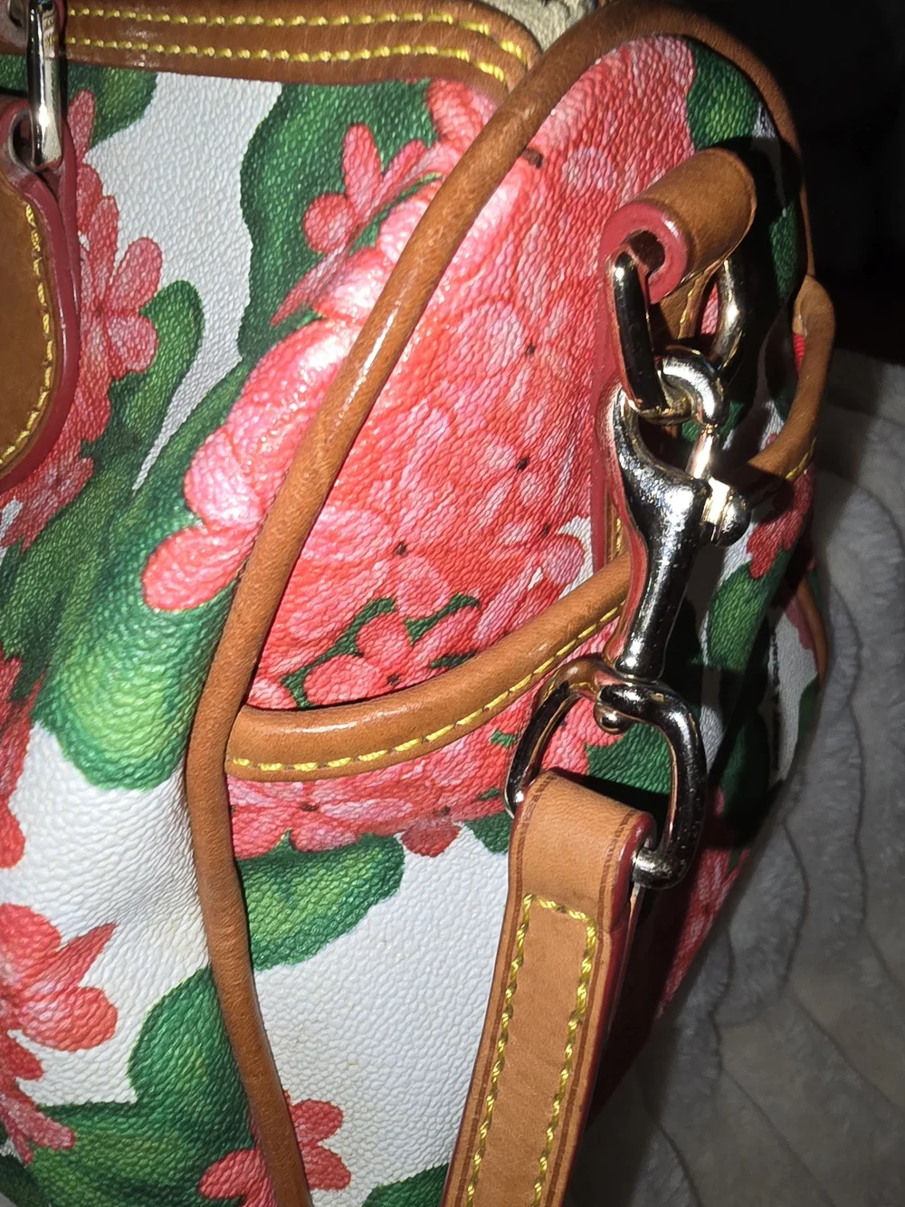 Dooney & Bourke Pink Floral Satchel Tan Leather Trim + Coin Purse & Keychain